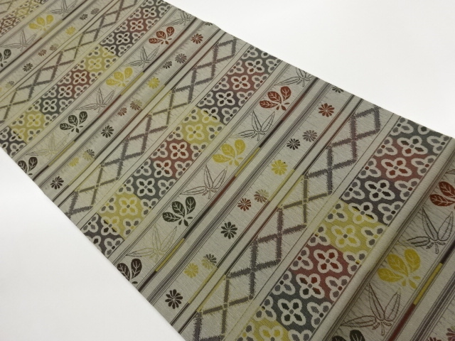 JAPANESE KIMONO / HIRAKI NAGOYA OBI / WOVEN LEAF & RHOMBUS 